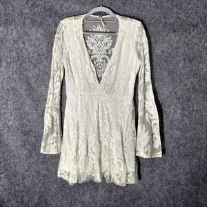 Free People Reign Over Me Dress 4 Sheer Embroidered‎ Lace Bell Sleeve Festival